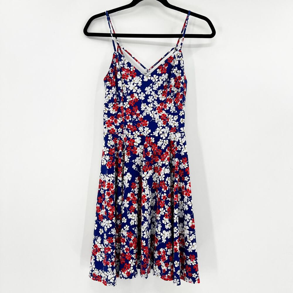 The General Good Women's Blue Floral Sleeveless V Neck A Line Mini Dress Size M